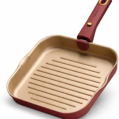 steak frying pan set – non stick aluminum pan with lid & food tong (18cm)