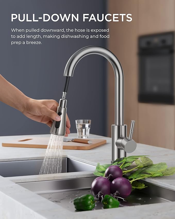 modern kitchen sink mixer faucet – pull down sprayer, single handle (stainless steel) modern kitchen sink mixer faucet – pull down sprayer, single handle (stainless steel)