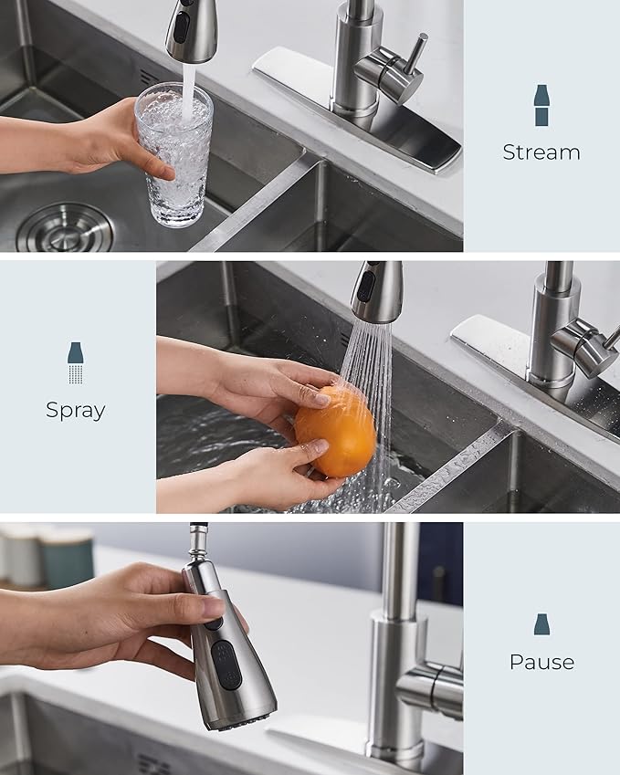 modern kitchen sink mixer faucet – pull down sprayer, single handle (stainless steel) modern kitchen sink mixer faucet – pull down sprayer, single handle (stainless steel)