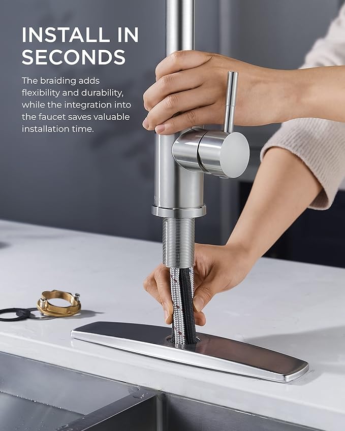 modern kitchen sink mixer faucet – pull down sprayer, single handle (stainless steel) modern kitchen sink mixer faucet – pull down sprayer, single handle (stainless steel)